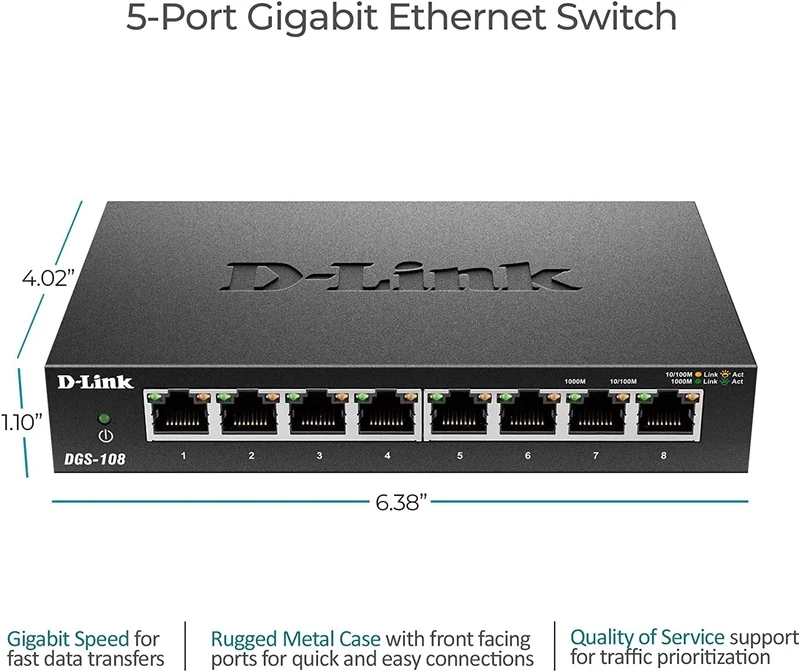 [Certified Refurbished] 8-Port Gigabit Metal Desktop Switch 2 Pack - DGS-108/2PK RE