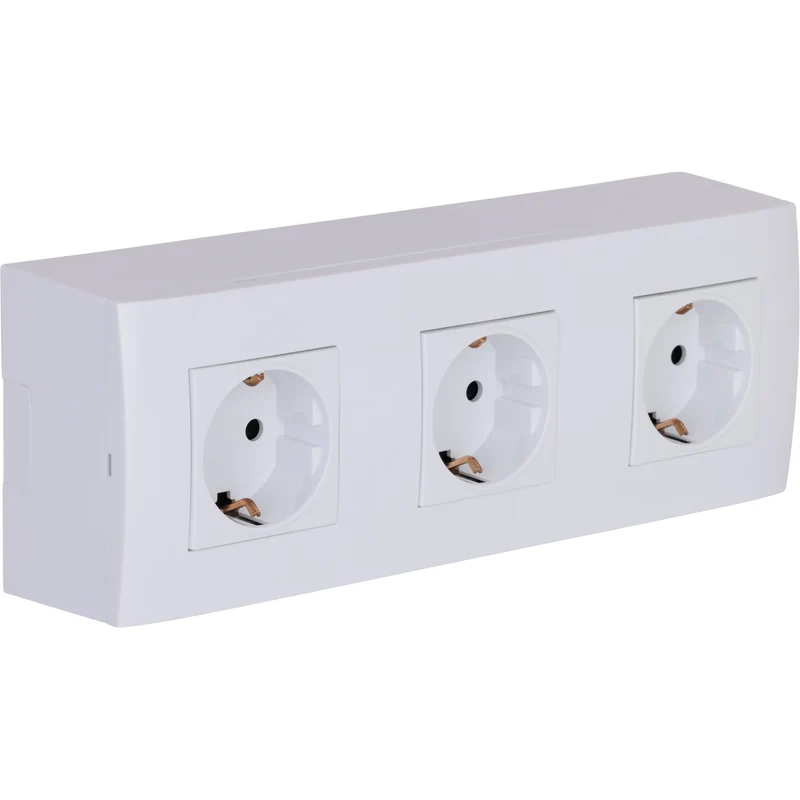 Triple prise Schuko en saillie + plaque de finition - Blanc - Kalya - Zenitech