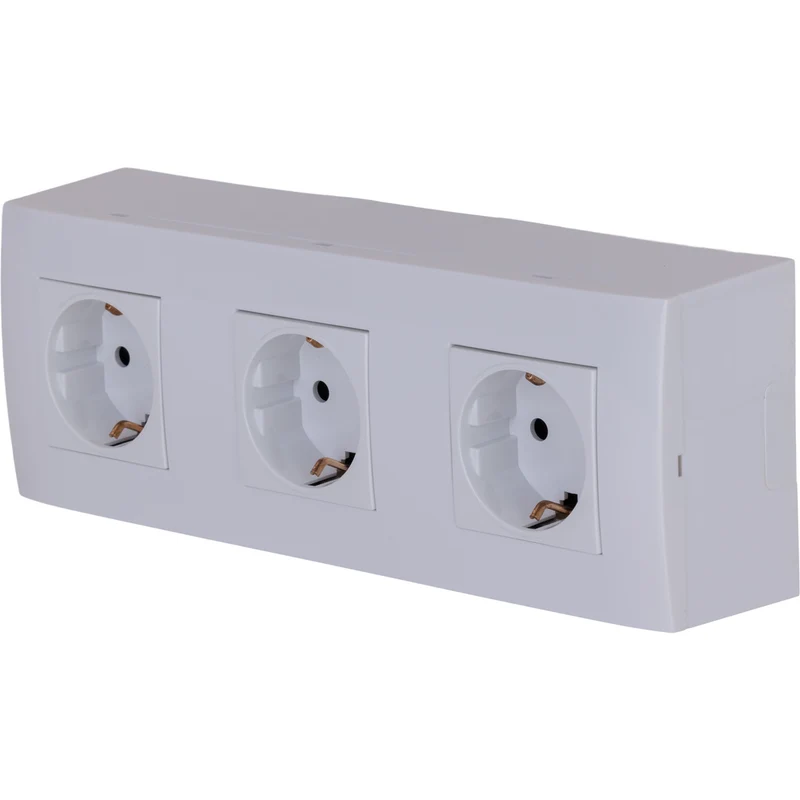 Triple prise Schuko en saillie + plaque de finition - Blanc - Kalya - Zenitech