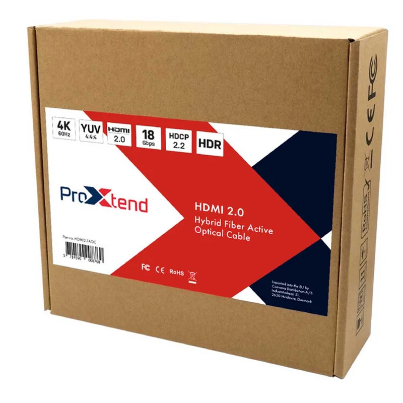 ProXtend - Câble HDMI 2.0 4K AOC Fibre optique | 10 m | Gris - HDMI2.0AOC-010