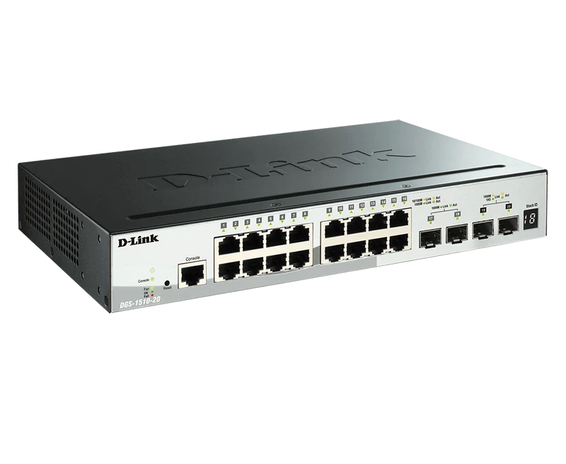 20-port Stackable Gigabit Switch including 2 x SFP ports & 2 x 10GbE SFP+ ports - DGS-1510-20