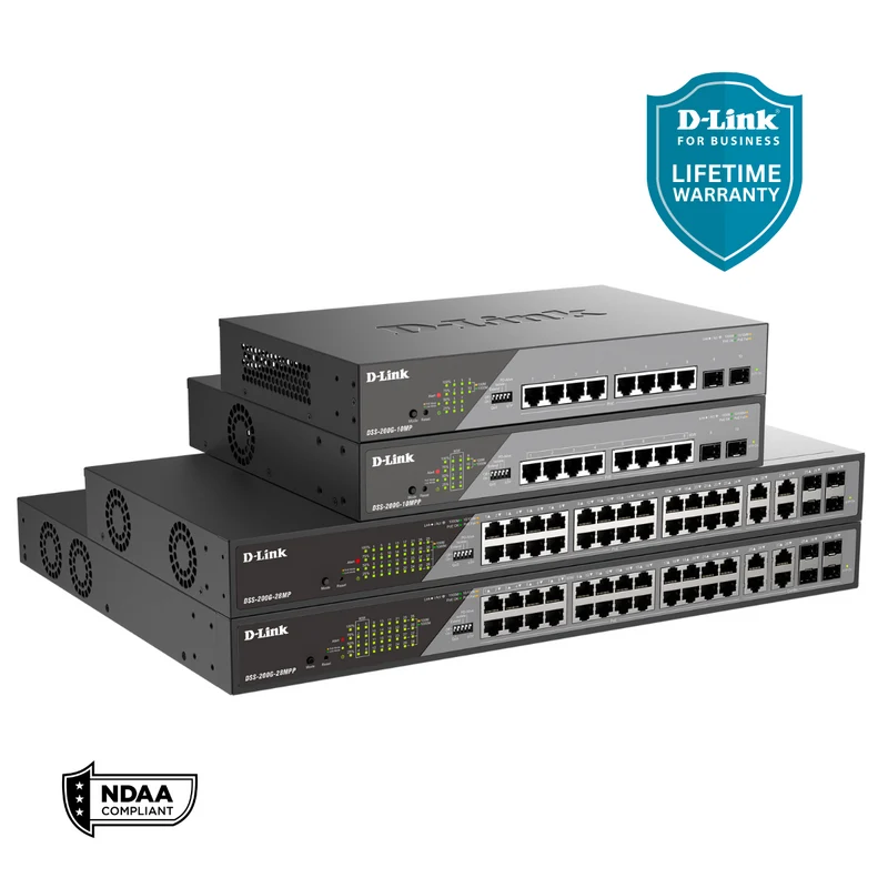 D-Link 8-Port Gigabit PoE+ Smart Managed Switch with 2 SFP Ports - DSS-200G-10MP