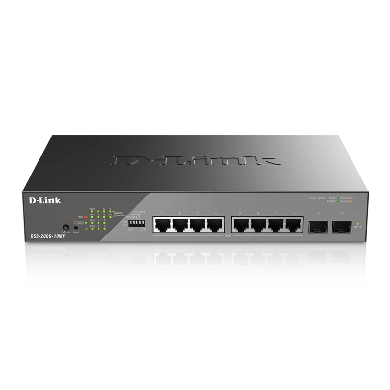 D-Link 8-Port Gigabit PoE+ Smart Managed Switch with 2 SFP Ports - DSS-200G-10MP