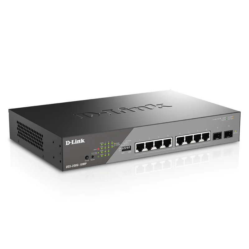 D-Link 8-Port Gigabit PoE+ Smart Managed Switch with 2 SFP Ports - DSS-200G-10MP