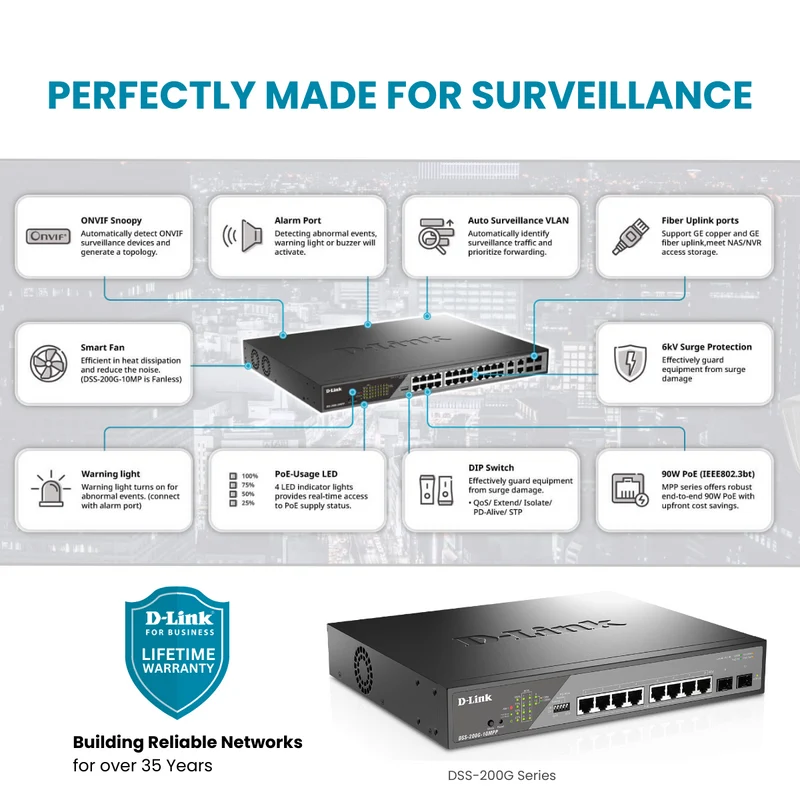 D-Link 8-Port Gigabit PoE++ Smart Managed Switch with 2 SFP Ports - DSS-200G-10MPP