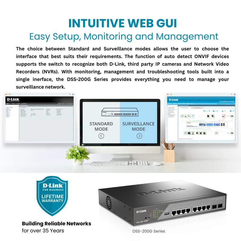 D-Link 8-Port Gigabit PoE++ Smart Managed Switch with 2 SFP Ports - DSS-200G-10MPP