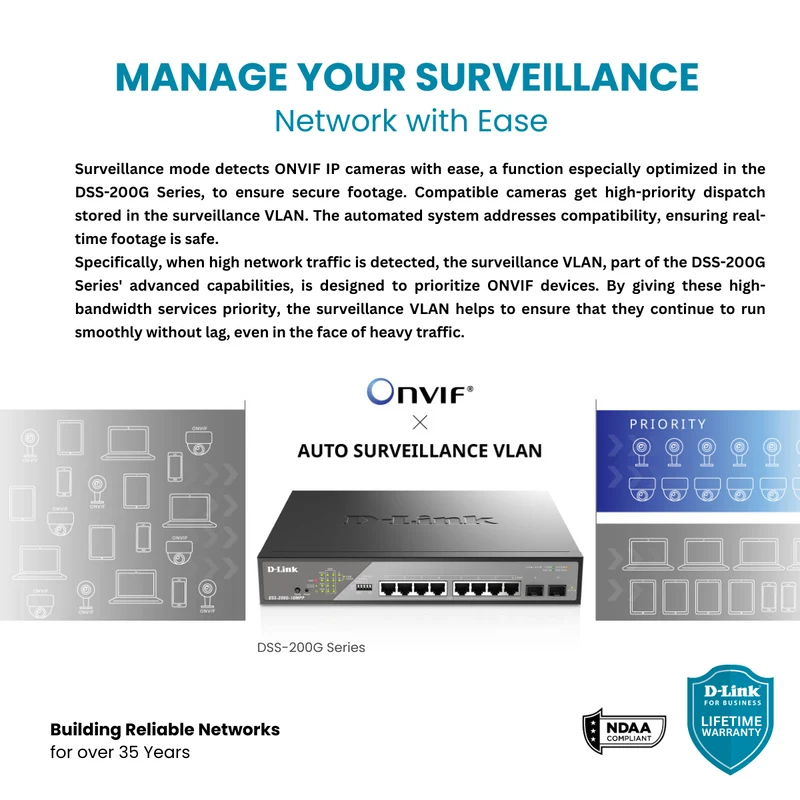 D-Link 8-Port Gigabit PoE++ Smart Managed Switch with 2 SFP Ports - DSS-200G-10MPP
