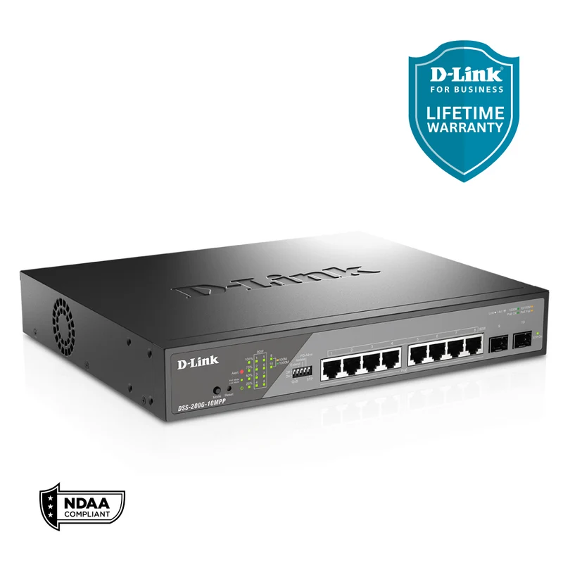 D-Link 8-Port Gigabit PoE++ Smart Managed Switch with 2 SFP Ports - DSS-200G-10MPP
