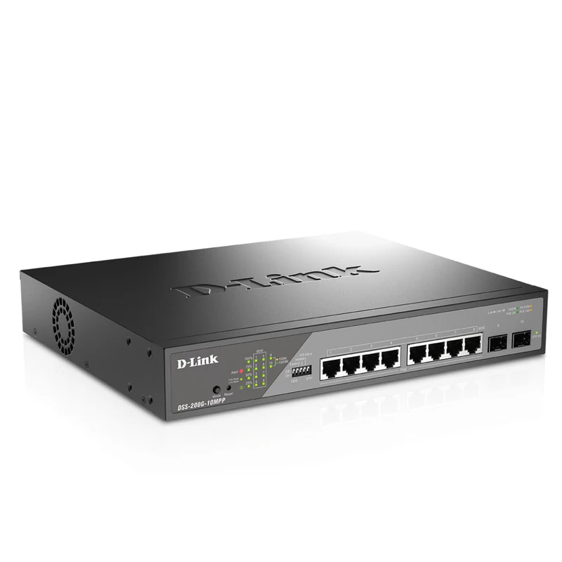 D-Link 8-Port Gigabit PoE++ Smart Managed Switch with 2 SFP Ports - DSS-200G-10MPP