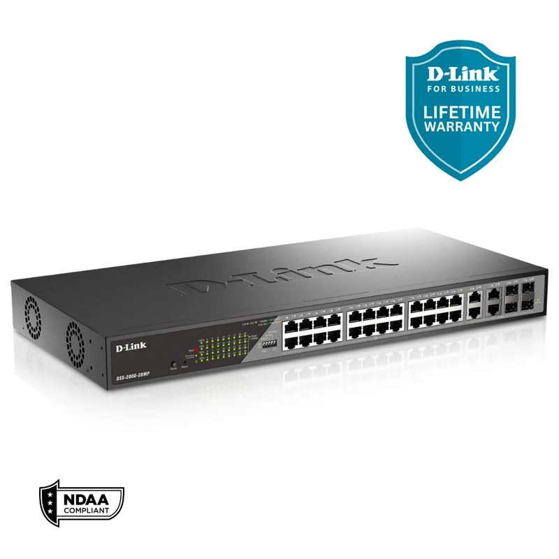 D-Link 24-Port Gigabit Poe+ Smart Managed Switch with 4 Combo SFP Ports - DSS-200G-28MP