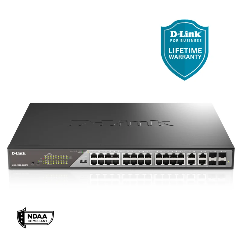D-Link 24-Port Gigabit Poe++ Smart Managed Switch with 4 Combo SFP Ports - DSS-200G-28MPP