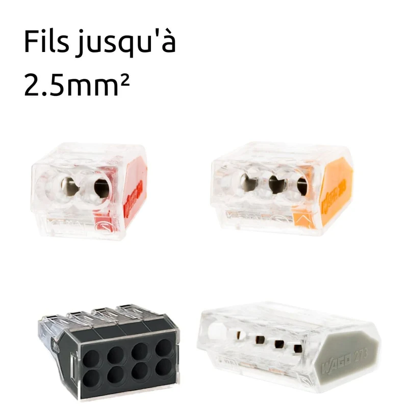 Panachage de 100 bornes S2273 - Connexion rapide - 2/3/5/8 conducteurs – fils rigides 2,5mm² - Wago
