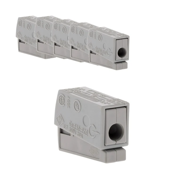 Lot de 6 bornes de service pour luminaires S224 - Conducteurs rigides 2,5mm² max - connecteurs rapides - Gris - Wago