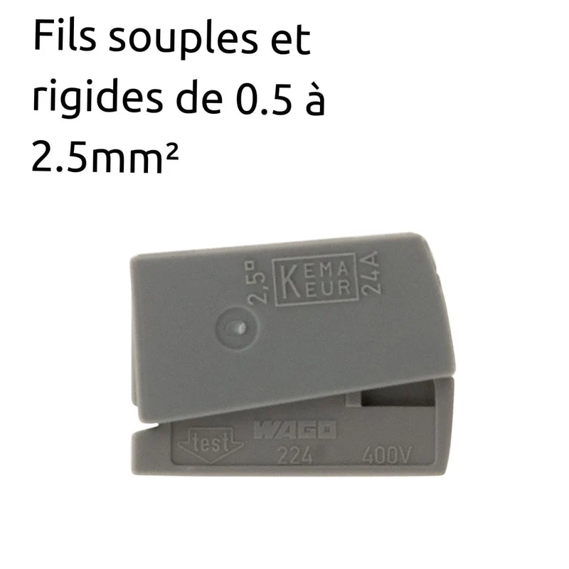 Lot de 6 bornes de service pour luminaires S224 - Conducteurs rigides 2,5mm² max - connecteurs rapides - Gris - Wago