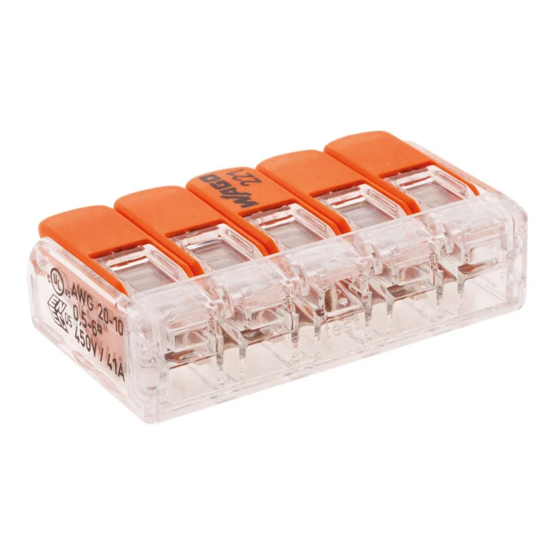 Lot de 3/5 bornes de raccordement S221 - 2/3/5 conducteurs leviers 6mm² - Wago