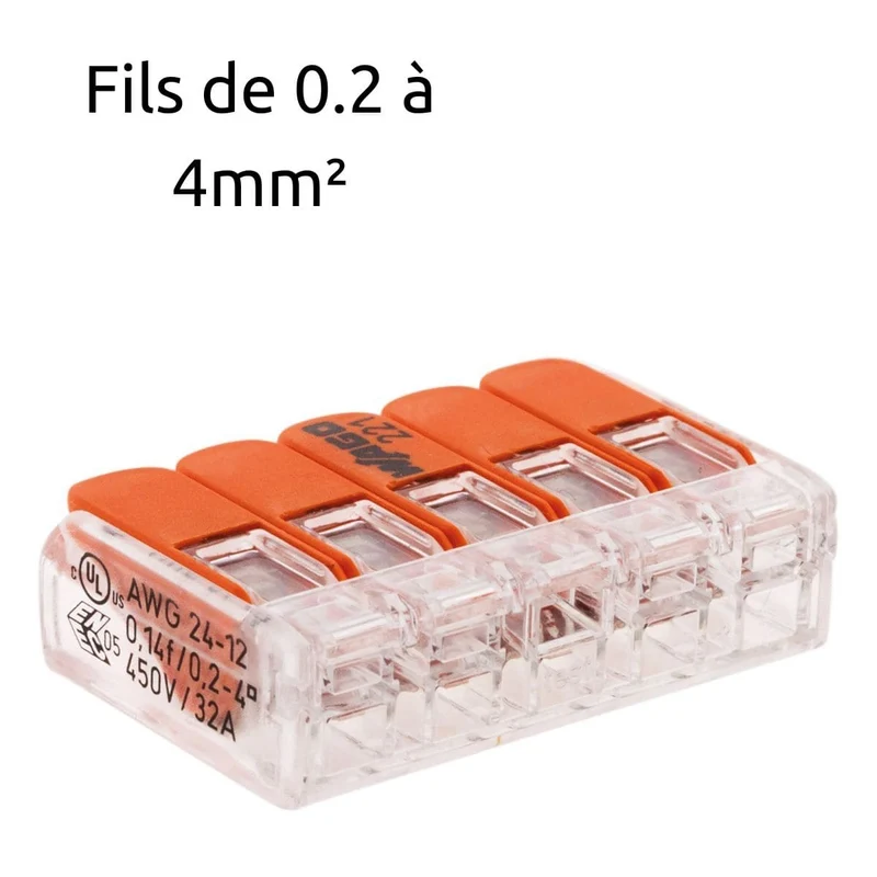 Borne de raccordement S221 - 2/3/5 conducteurs leviers 4mm² - Wago