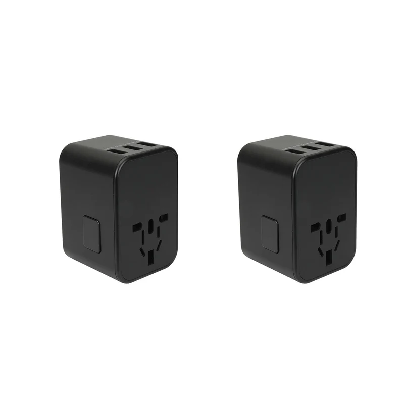 2 adaptateurs prise voyage universel international - 5 ports USB inclus - Noir - Voltman