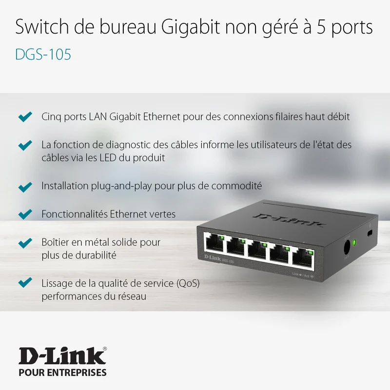 5-Port Unmanaged Gigabit Metal Desktop Switch - DGS-105