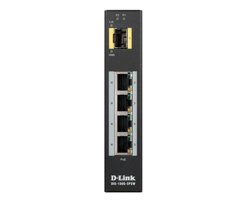 5-Port Gigabit Unmanaged Hardened Industrial PoE Switch w/ 1 Gigabit SFP port - DIS-100G-5PSW