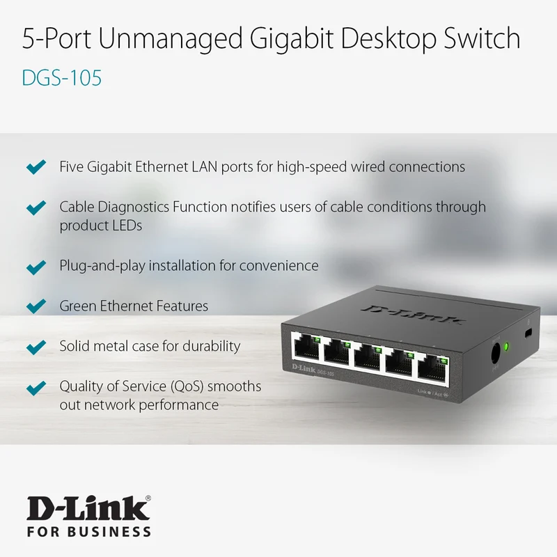 5-Port Unmanaged Gigabit Metal Desktop Switch - DGS-105