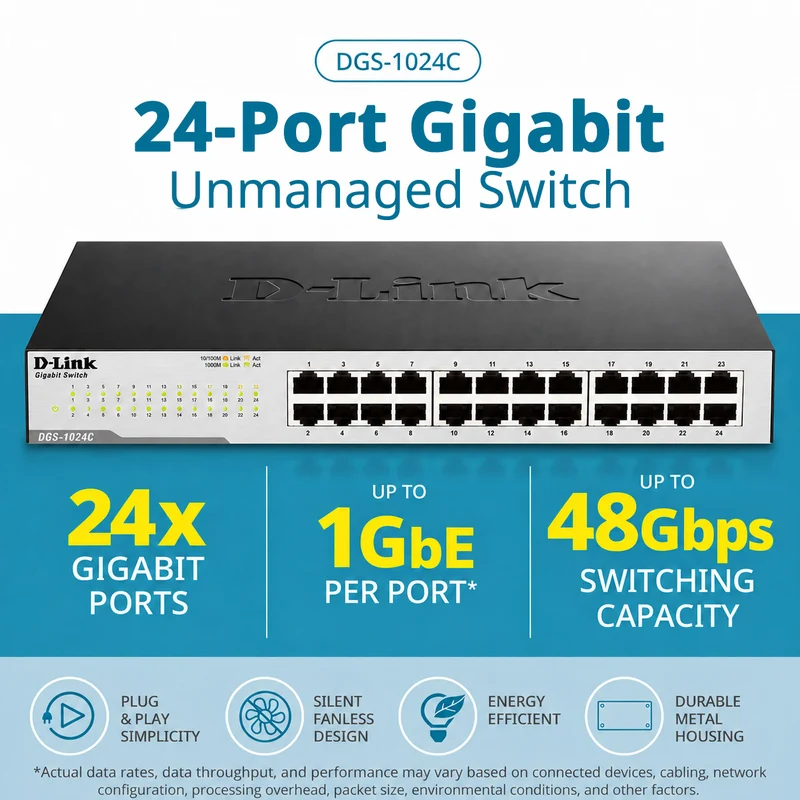 24-Port Gigabit Unmanaged Metal Ethernet Switch - DGS-1024C