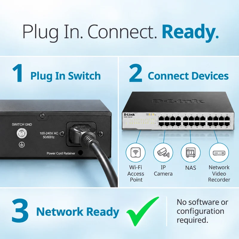 24-Port Gigabit Unmanaged Metal Ethernet Switch - DGS-1024C