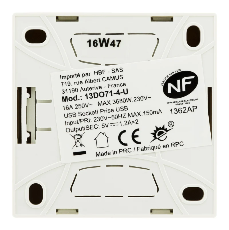 Prise 2P+T et USB en saillie - blanc - Zenitech