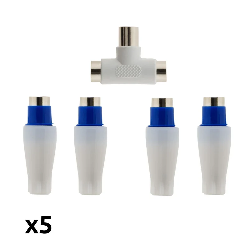 Lot de 5 fiches TV mâles + femelles + Té de dérivation Ø9,5mm - Zenitech