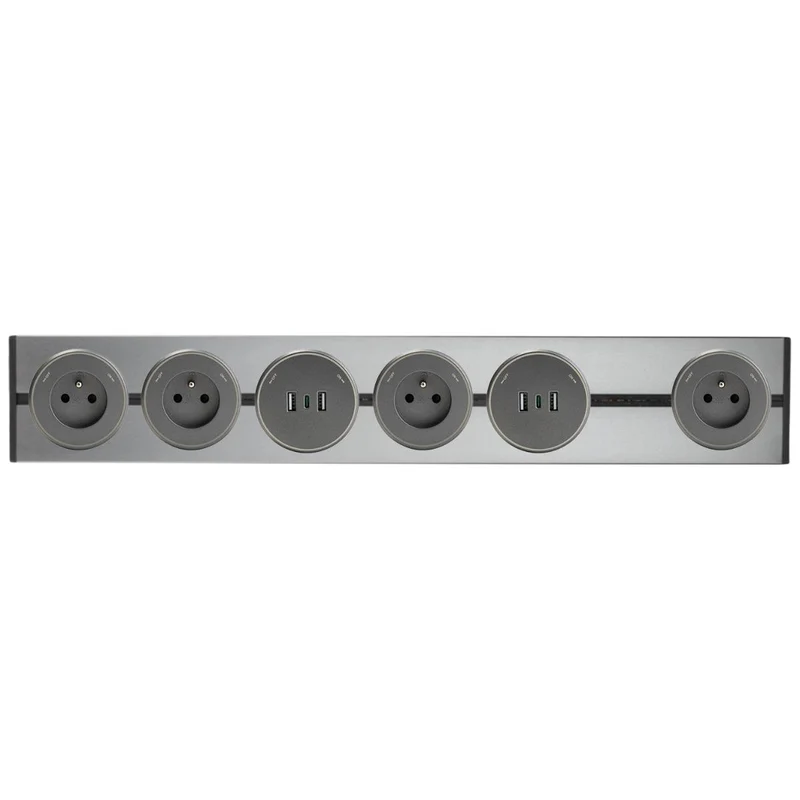 Rail électrique seul en saillie jusqu'à 7 prises + USB - argent - Orium