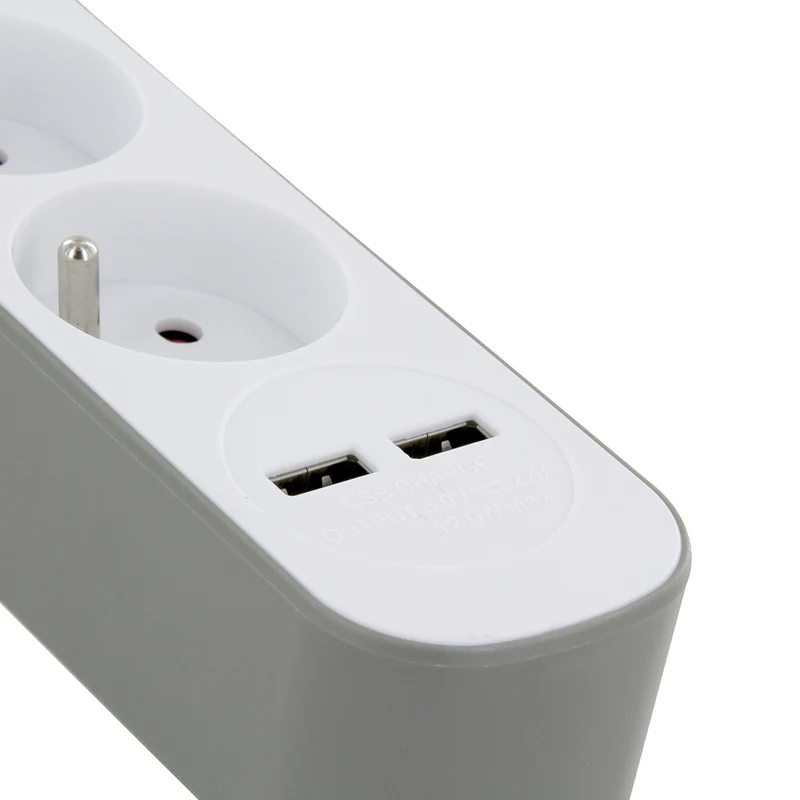 Multiprise bords ronds 5x16A USB A+C - Gris - Chacon