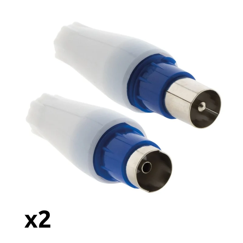 Lot de 2 fiches TV 1 mâle + 1 femelle Ø9,5mm sortie droite - Zenitech