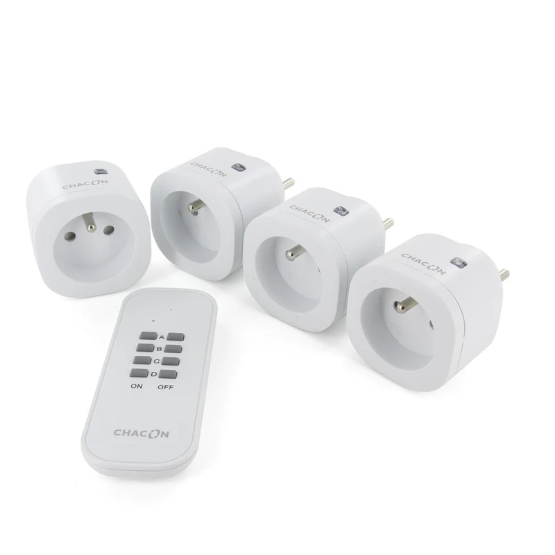 Set de 4 mini prises On/Off + télécommande - 2300W - Blanc - Chacon