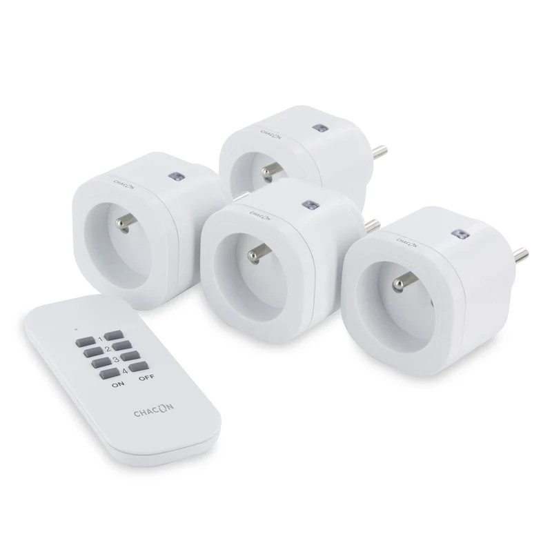 Set de 4 mini prises On/Off + télécommande - 2300W - Blanc - Chacon
