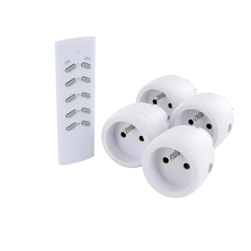 Set de 4 mini prises On/Off + télécommande - 2300W - Blanc - Chacon