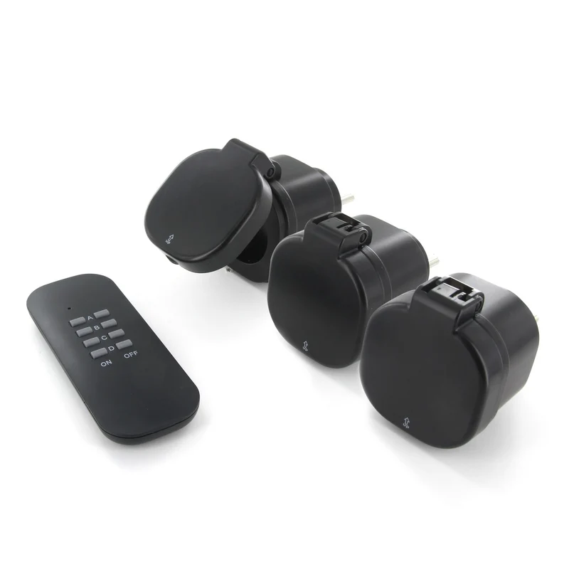 Set de 3 mini prises étanches IP44 + télécommande - 2300W - Noir - Chacon