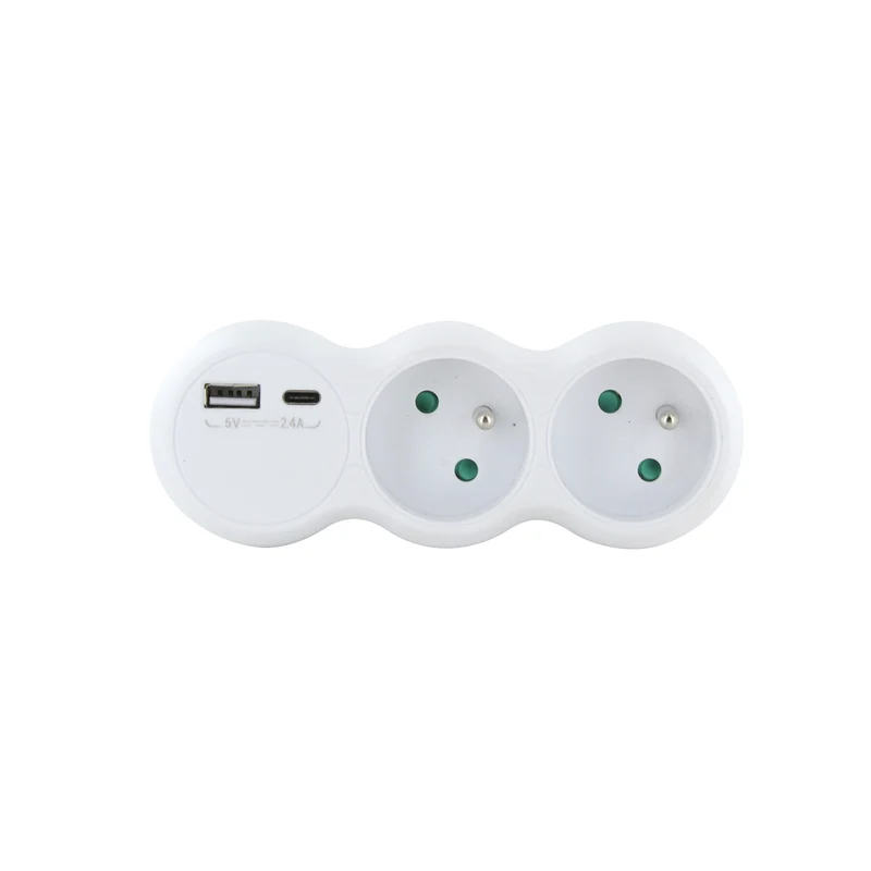 Domino 2x16A avec USB-A + USB-C - Blanc - Chacon