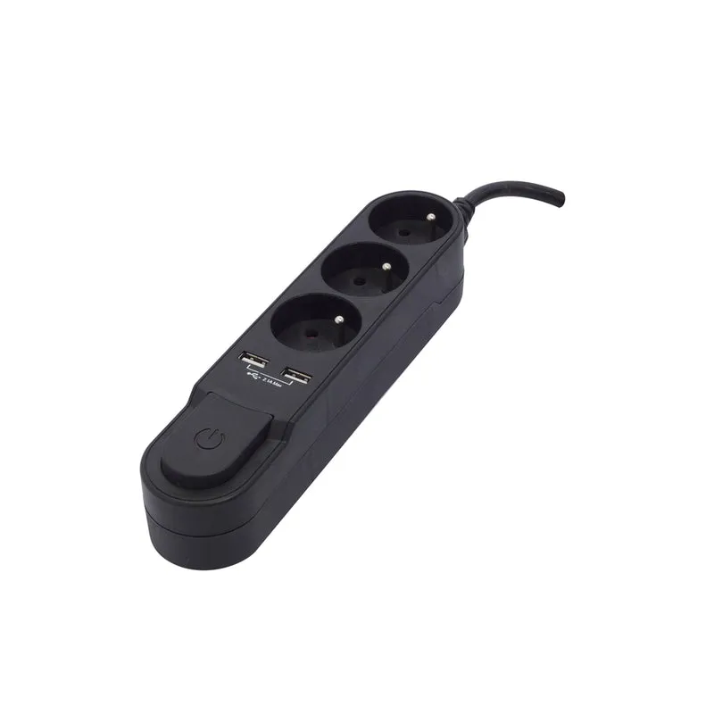 Bloc multiprise Design noir 16A + 2xUSB - Chacon