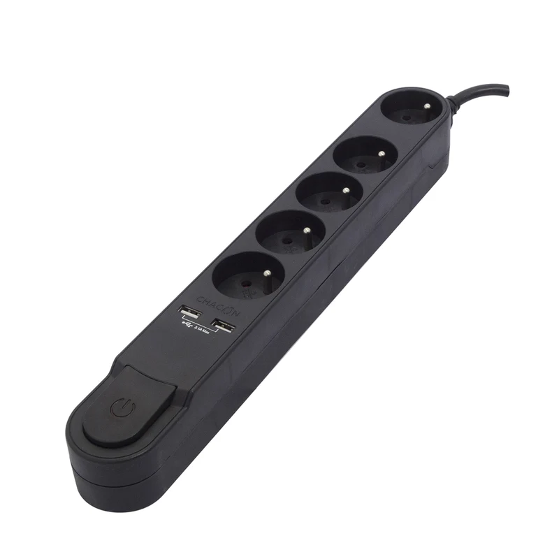 Bloc multiprise Design noir 16A + 2xUSB - Chacon