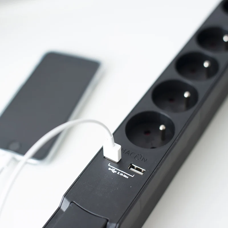 Bloc multiprise Design noir 16A + 2xUSB - Chacon