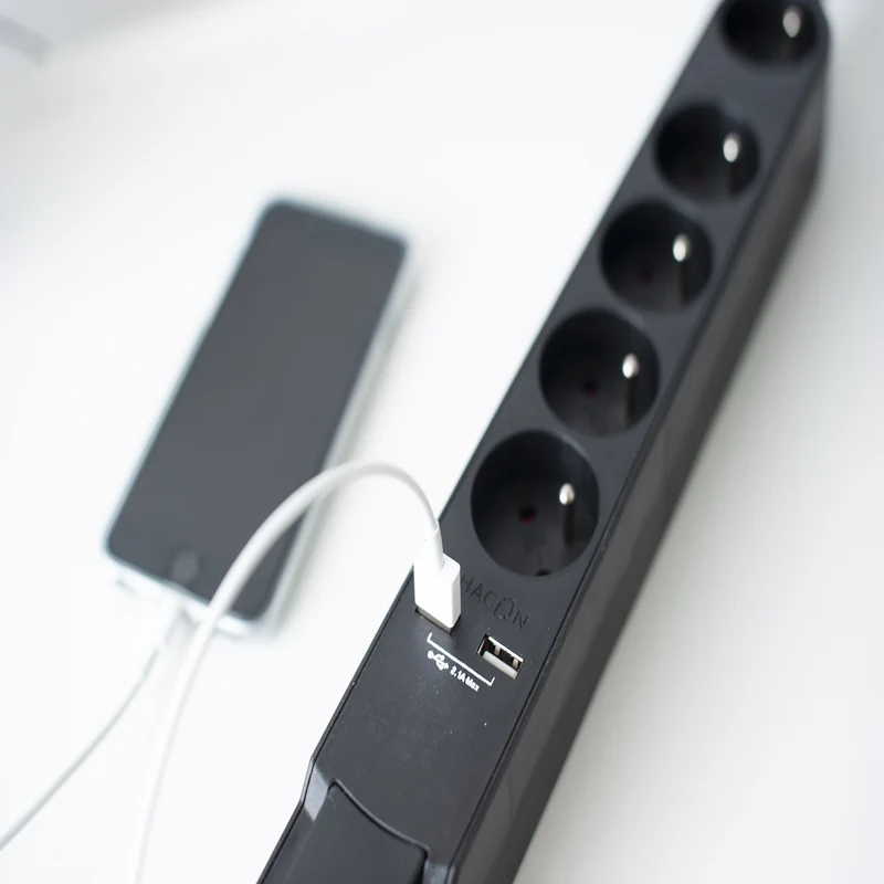 Bloc multiprise Design noir 16A + 2xUSB - Chacon
