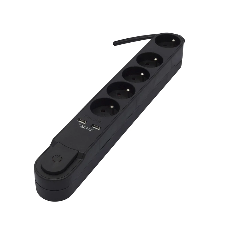 Bloc multiprise Design noir 16A + 2xUSB - Chacon