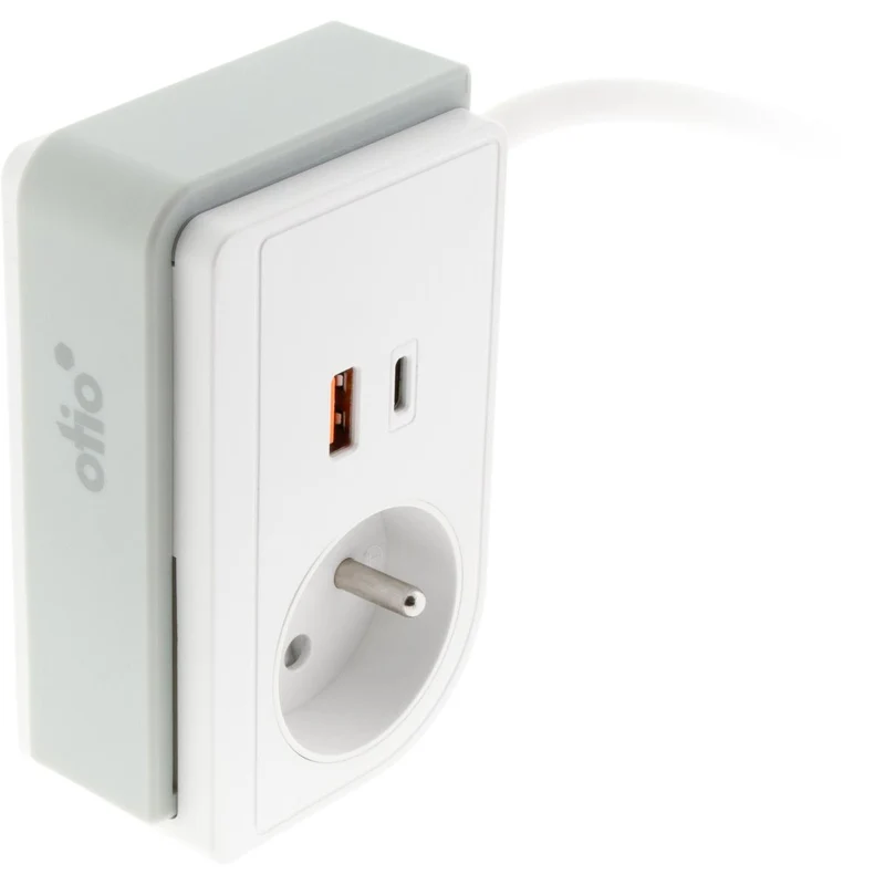 Bloc multiprise Gekko XS clipsable 2 USB A+C 20W 1.5m blanc - Otio