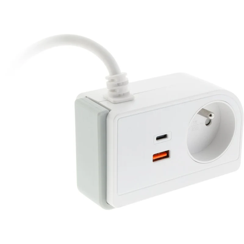 Bloc multiprise Gekko XS clipsable 2 USB A+C 20W 1.5m blanc - Otio