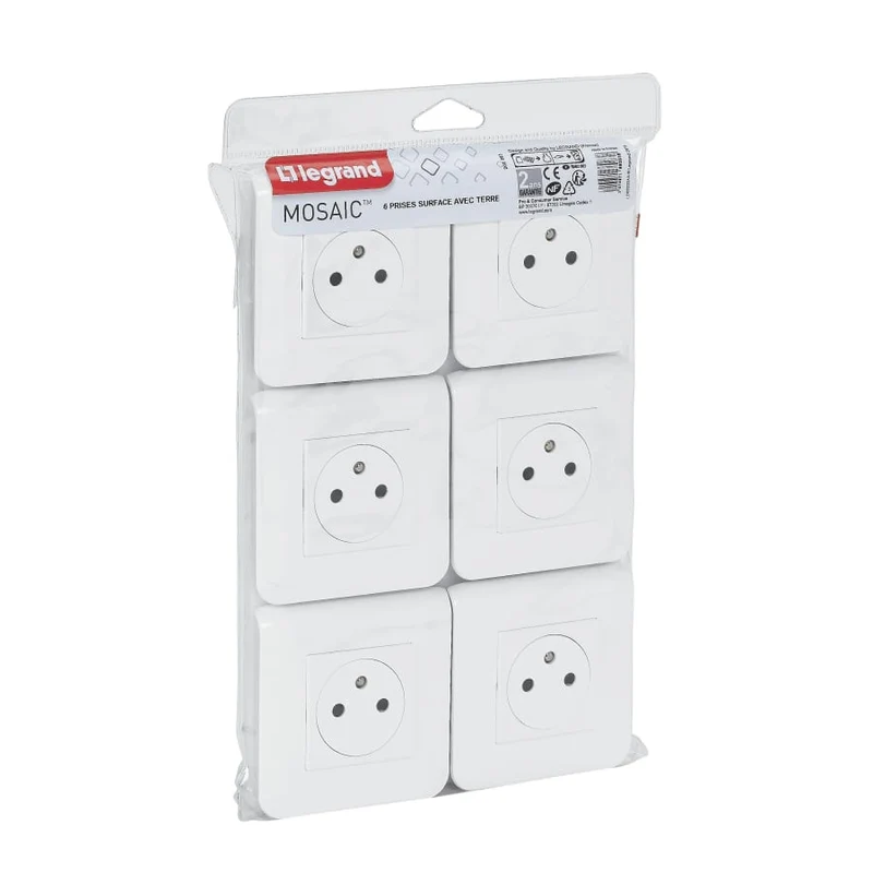 Lot de prises encastrées 2P+T 16A complet - Mosaic - blanc - Legrand