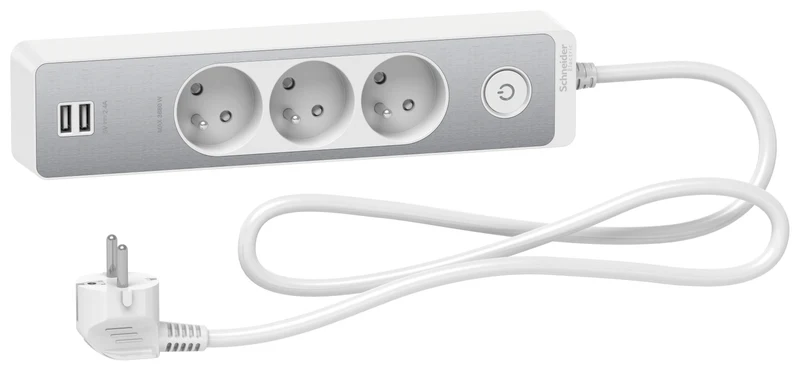 Bloc multiprise 2P+T + 2 USB - Schneider