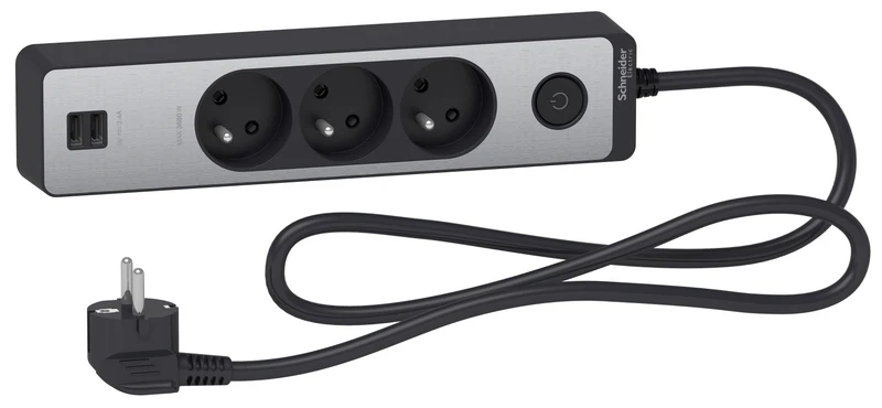 Bloc multiprise 2P+T + 2 USB - Schneider