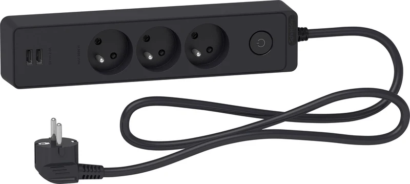 Bloc multiprise 2P+T + 2 USB - Schneider