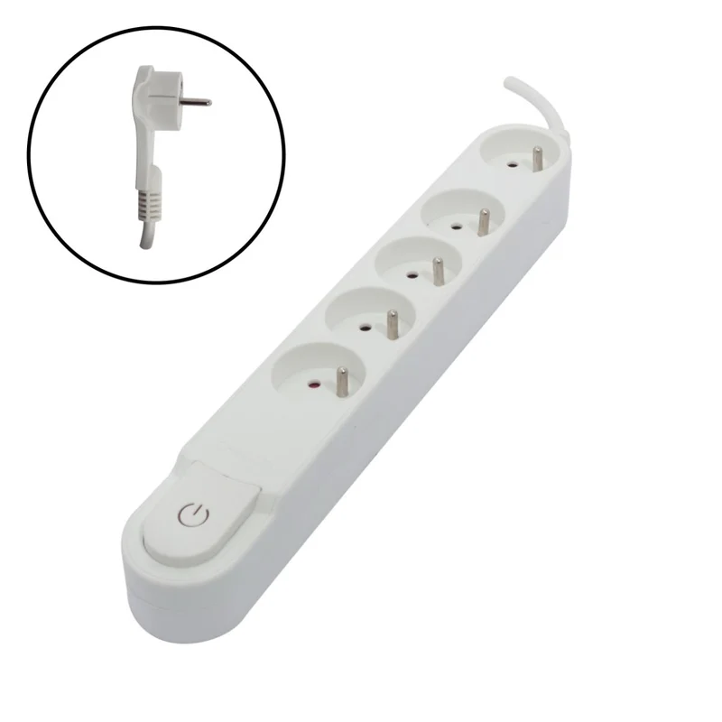 Multiprise 5 x16A - 1,5 m + interrupteur - Blanc - Chacon