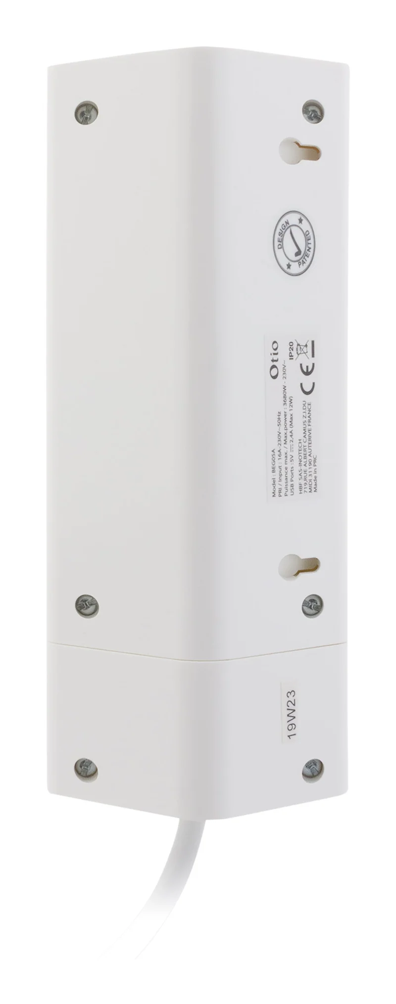 Multiprise d'angle 2P 16A + 2 USB précâblée - Otio