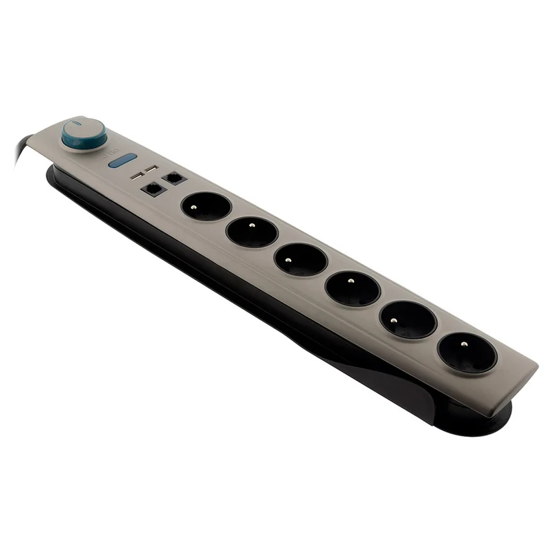 Multiprise parafoudre 6 prises 16A avec interrupteur + USB + 2 prises RJ11 - Otio
